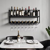AKOGG Modern Wine Rack Wall Mounted with Glass Holder,Metal Liquor Shelf, Floating Bar Shelves,Liquor Bottle Display Shelf,Hanging Large Capacity Wine Storage Racks for Home Kitchen Dining Room AKOGG