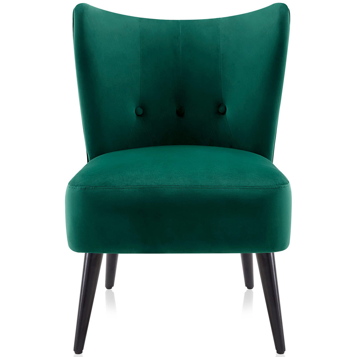 BELLEZE Modern Velvet Accent Chair, Wingback Small Upholstered Reading Chair with Solid Wood Legs, Comfy Tufted Button Armless Corner Chair for Living Room, Bedroom - Sheila (Green) BELLEZE