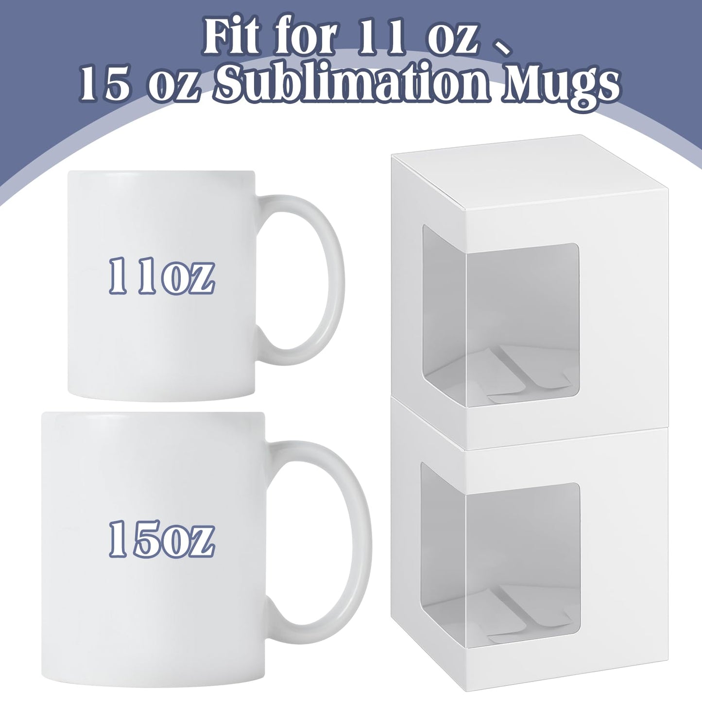 Harloon 72 Pcs Mug Boxes for Gift Coffee Mug Gift Box Transparent Packaging Box Gift for Blanks Sublimation 11oz, 12oz, 15oz Ceramic Blank Coffee Mugs Cups Gift Wrapping(White)