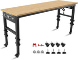 72" × 24'' Height Adjustable Workbench - Rolling Heavy-Duty Worktable with Power Outlet and Wheels, Large Load Capacity Rubber Wood Top Workbench for Garage Office Workshop Home (72" × 24'') Arbacipher