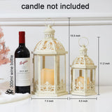 Lanterns Decorative Outdoor&Indoor, Set of 2 (15"&11") Beige Metal Lantern Decor with Glass, Candle Holder for Porch, Patio, Garden, Fall, Wedding, Christmas, Table Centerpiece NEEDOMO