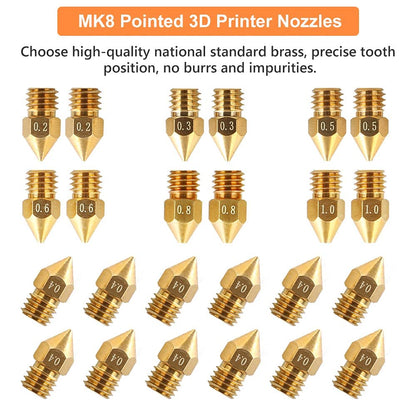 Creality Official MK8 Ender 3 Nozzles 24 pcs 3D Printer Brass Nozzles Extruder for Ender 3 Series and Creality CR-10 0.2mm, 0.3mm, 0.4mm, 0.5mm, 0.6mm, 0.8mm, 1.0mm Printer Nozzle Kit - WoodArtSupply