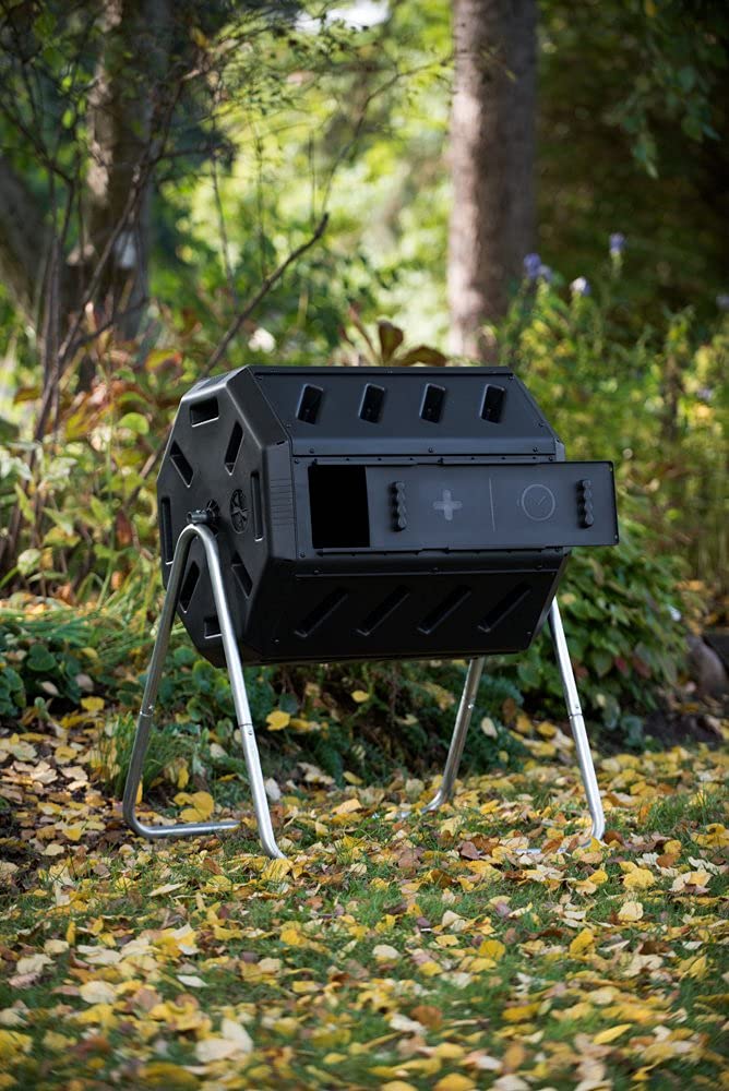 FCMP Outdoor IM4000 Dual Chamber Tumbling Composter Canadian-Made, 100% Recycled Resin - Outdoor Rotating Compost Tumbler Bin for Garden, Kitchen, and Yard Waste, Black (37 Gallon) FCMP Outdoor