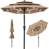 Best Choice Products 10ft 3-Tier Solar Patio Umbrella, Outdoor Market Sun Shade for Backyard, Deck, Poolside w/ 24 LED Lights, Tilt Adjustment, Easy Crank, 8 Ribs - Tan Best Choice Products