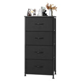 DUMOS 4 Drawers Dresser for Bedroom, Chest of Drawers, Closet Storage with 4 Drawers, Cloth Dresser Clothes Organizers Tower with Fabric Bins, Metal Frame, Wood Tabletop DUMOS