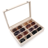 KLOUD City Luxury Sunglasses Organizer - 8 Slot Velvet Jewelry Storage Case with Clear Glass Lid | Dustproof, Scratch-Resistant Display for Glasses & Watches | Elegant Gift Box (14"x9.5") KLOUD City