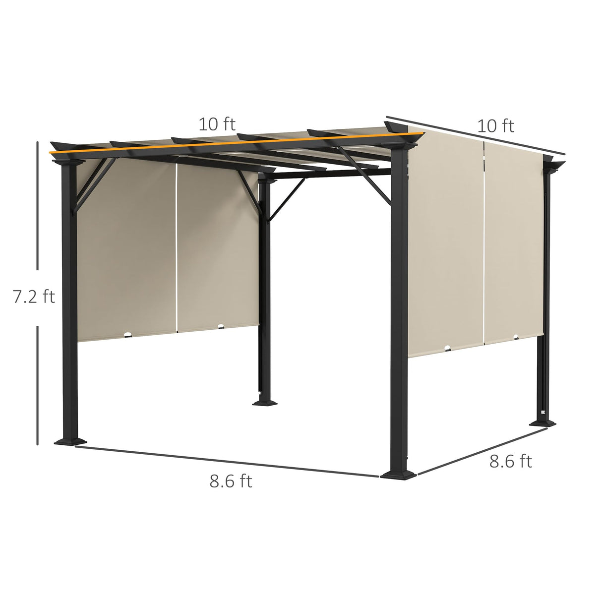 Outsunny 10' x 10' Retractable Pergola Canopy, Outdoor Gazebo with Sun Shade Canopy and Steel Frame, for Backyard, Garden, Patio, Deck, Beige Outsunny