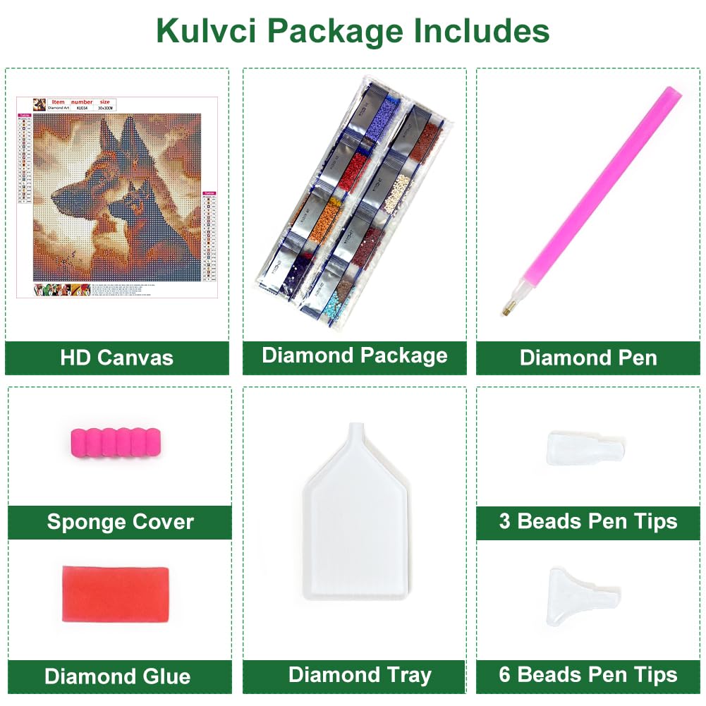 Kulvci Diamond Painting Kits for Adults Dog, Diamond Art Kits for Beginners, 5D DIY Full Drill Gem Craft for Home Decor Gift 12x12inch Kulvci