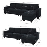 Belffin Velvet Reversible Sectional Sofa with Chaise Convertible L Shaped 4-seat Sectional Couch with Storage Ottoman Black Belffin