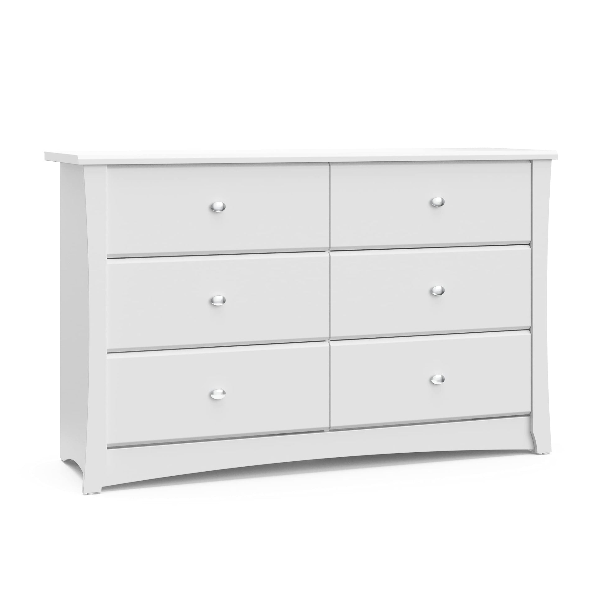 Storkcraft Crescent 6 Drawer Double Dresser (White) – GREENGUARD Gold Certified, Kids Dresser Drawer Organizer For Nursery, Chest of Drawers - WoodArtSupply