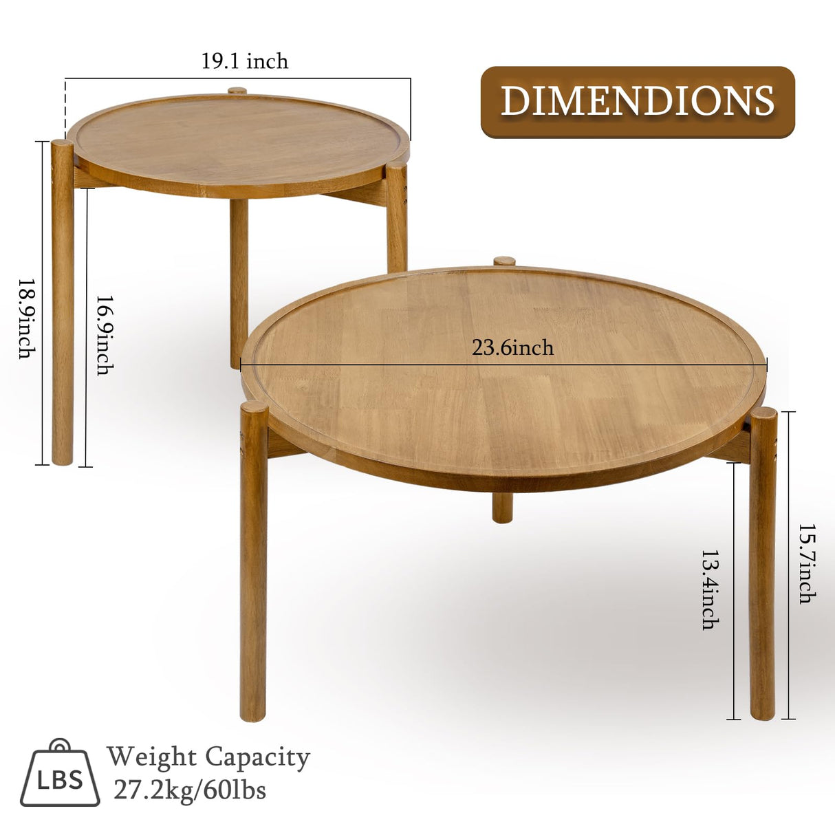 BEARUT Wooden Round Nesting Coffee Tables Set of 2,Round End Table,Small Nesting Tables,Side Table,for for Living Room Bedroom Balcony by Solid Wood BEARUT