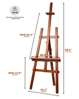 DJAR Wooden Art Easel for Painting,Adjustable Pine Wood Floor Easels for Adults Artist Beginners,Hold Canvas up to 39'',Tool-Less Installation Easel,Walnut DJAR