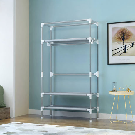 ASSICA Portable Clothes Closet Rolling Door Wardrobe with Hanging Rack Non-Woven Fabric Storage Organizer with Three Drawer Boxes No-Tool Assembly - 35.4 x 17.7 x 67.0 ‘’ (Gray) ASSICA