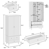 FUNISIR Bedroom Wardrobe Cabinet with 2 Doors, Wood Armoire Closet with Hanging Rod, Wardrobe Closet with 3 Drawers & Multi-Shelves for Clothes Organize, White (19.7" D x 31.5" W x 70.9" H) FUNISIR