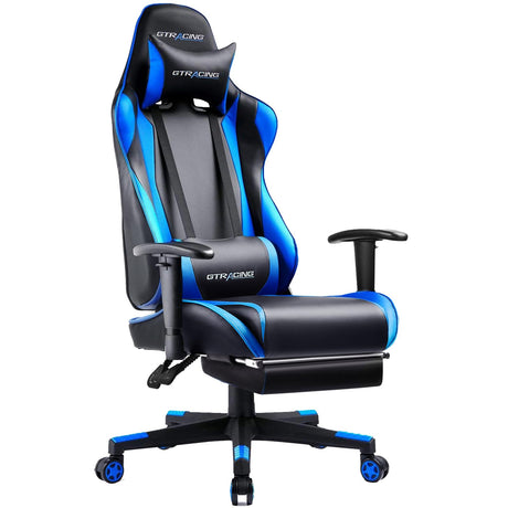 GTRACING Gaming Chair with Footrest, Ergonomic Computer Game Desk Chair, Reclining Gamer Chair Seat Height Adjustment, Swivel Rocker with Headrest and Lumbar (Navy Blue) GTRACING