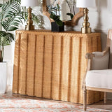 Bali & pari Andrea Natural Rattan Console Table - Handwoven Wicker Accent Table with Pleated Skirt, Boho Coastal Decor bali & pari