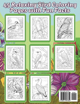 Birds Coloring Book for Adults: 45 Detailed Illustrations for Stress Relief and Relaxation, Along with Fun Facts About Their Colors, Habitats, and Diets. Majosta