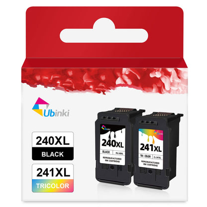 Ubinki Remanufactured Ink Cartridge Replacement for Canon 240XL 241XL PG-240 CL-241 PG240 CL241 XL Black and Color Combo for MG3620 MG3600 TS5120 TS5100 MG2120 MG3520 MX452 MX512 MX472 MG2220 Printer