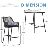 JOIVI 5-Piece Patio Bar Dining Set, Bar Height Outdoor Table and Chairs Set with 4 Bar Stools, Cushions & 41" Table for Patio, Poolside, Backyard, Bar Table Set, Tempered Glass Tabletop, Blue JOIVI