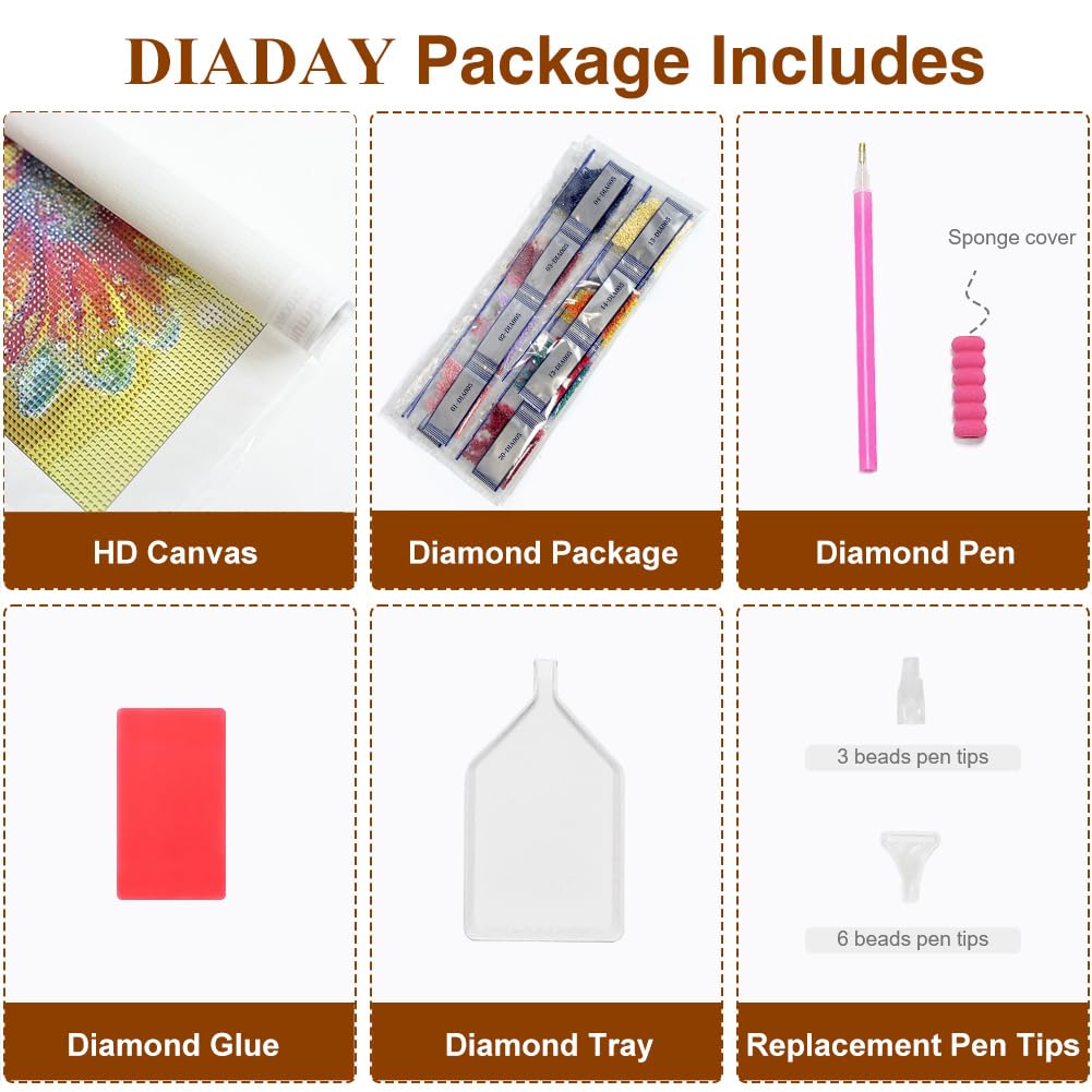 DIADAY Lion Diamond Art Kits for Adults, 5D DIY African Lion Animal Diamond Painting Kits for Beginners, Full Drill Sunset Wildlife Diamond Art, Home Wall Decor Gift, 12x12 Inch DIADAY
