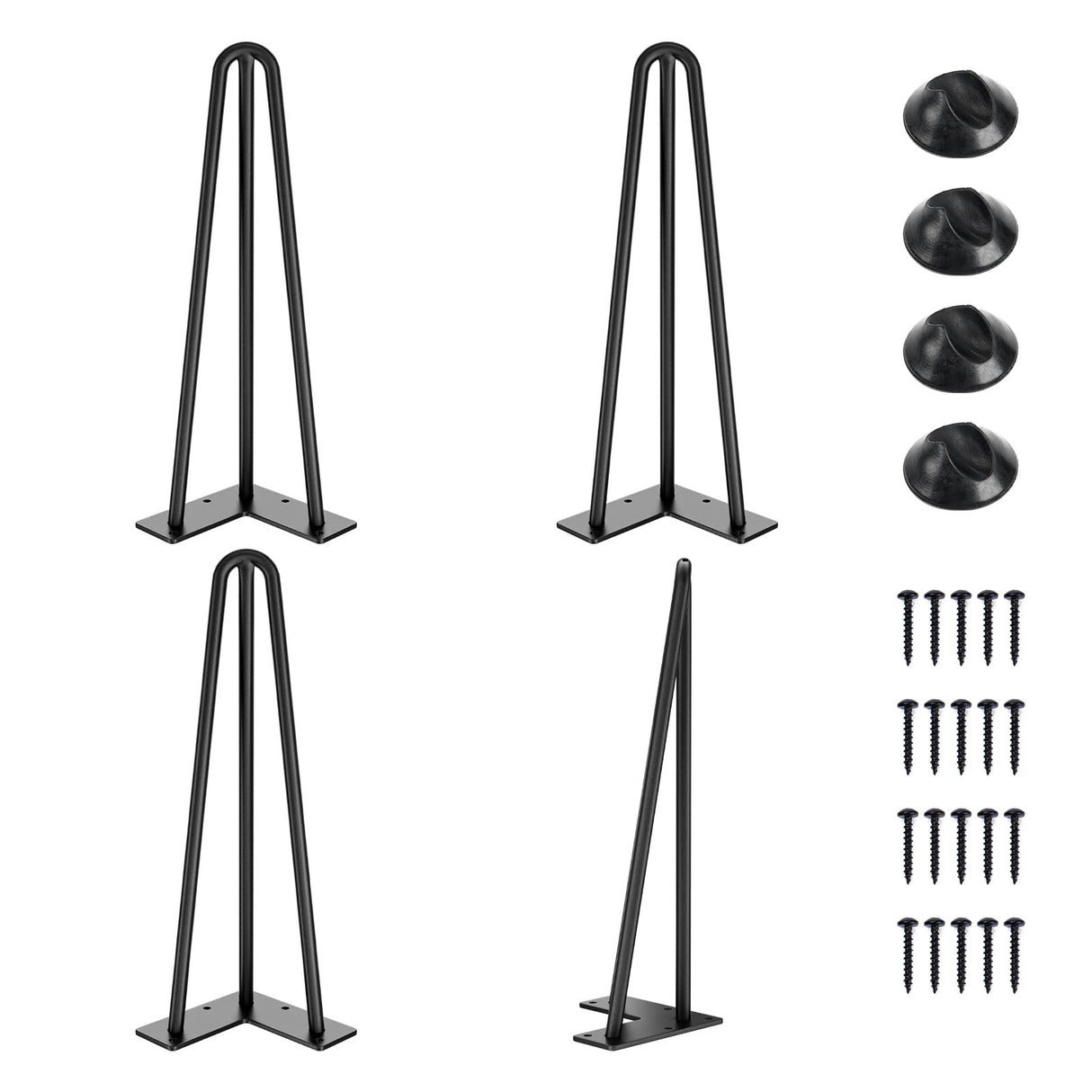 SMARTSTANDARD Hairpin Table Legs 14 Inch, 1/2'' in Diameter 3 Rods, Metal Home DIY Projects for Nightstand, Coffee Table, Dresser with Rubber Floor Protectors, Black, 4PCS SMARTSTANDARD