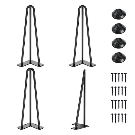 SMARTSTANDARD Hairpin Table Legs 14 Inch, 1/2'' in Diameter 3 Rods, Metal Home DIY Projects for Nightstand, Coffee Table, Dresser with Rubber Floor Protectors, Black, 4PCS SMARTSTANDARD