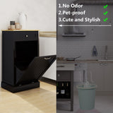 Bocarali Tilt Out Trash Cabinet, 10 Gallon Freestanding Wooden Kitchen Trash Recycling Sorter Cabinet with 2 Drawer, Tilt Out Trash Can Bin Garbage Laundry Cabinet for Living Room, Black Bocarali