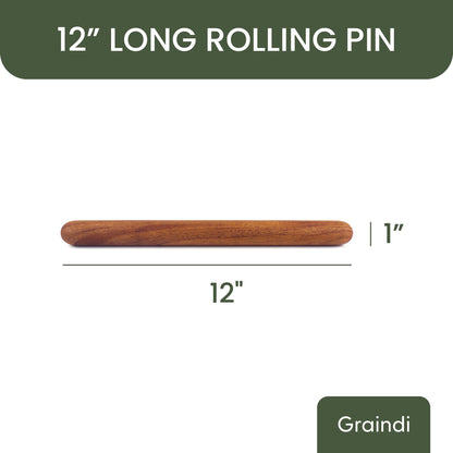 12" Mahogany Wood Rolling Pin | Wooden Roller for Pizza, Pasta, Fondant, Dumplings, Bread Dough | Non-Stick