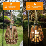 Hanging Solar Lantern Rattan Outdoor Lanterns for Patio Waterproof with Handle Large Bright Natural Bamboo Solar Table Lamp LED Lights Edison Bulb Design Decor for Wedding Yard Garden Farmhouse pearlstar