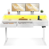 OffiGo Electric Standing Desk with Drawers, 63 Inch Height Adjustable Desk with Power Outlets & LED Lights, Sit Stand Table with Monitor Stand for Home, Office, Workstation, White OffiGo