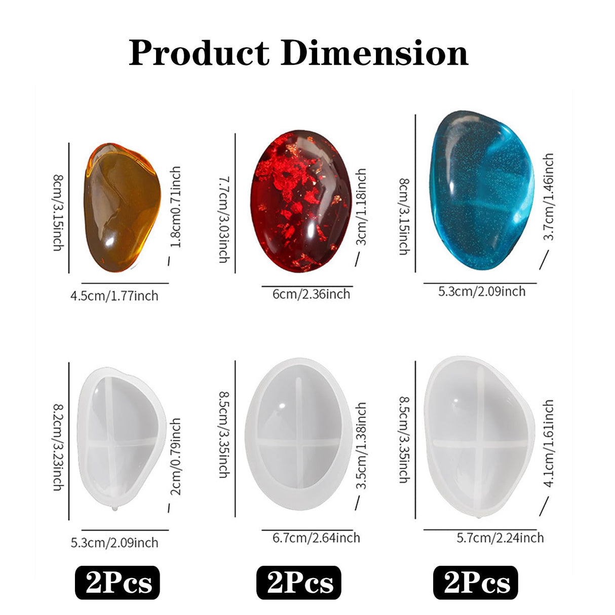 Voaesdk 6 Pcs Pebbles Resin Molds, 3D Pebbles Stone Silicone Molds for Resin, 3 Sizes Irregular Stone Epoxy Molds for DIY Resin Crafts Candle Soap Plaster Concrete Art Paint Rocks Voaesdk