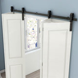 CCJH 5FT/60'' Bi-Folding Barn Door Hardware Sliding Track kit Heavy Duty for 4 Doors(No Wood Door，Hardwware Only) CCJH