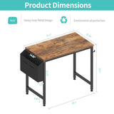 Lufeiya Small Desk for Small Spaces, 32 Inch Kids Girls Study Writing Desks for Bedroom, Simple Modern Laptop PC Little Side Table with Storage Bag Headphone Hooks, Rustic Brown Lufeiya