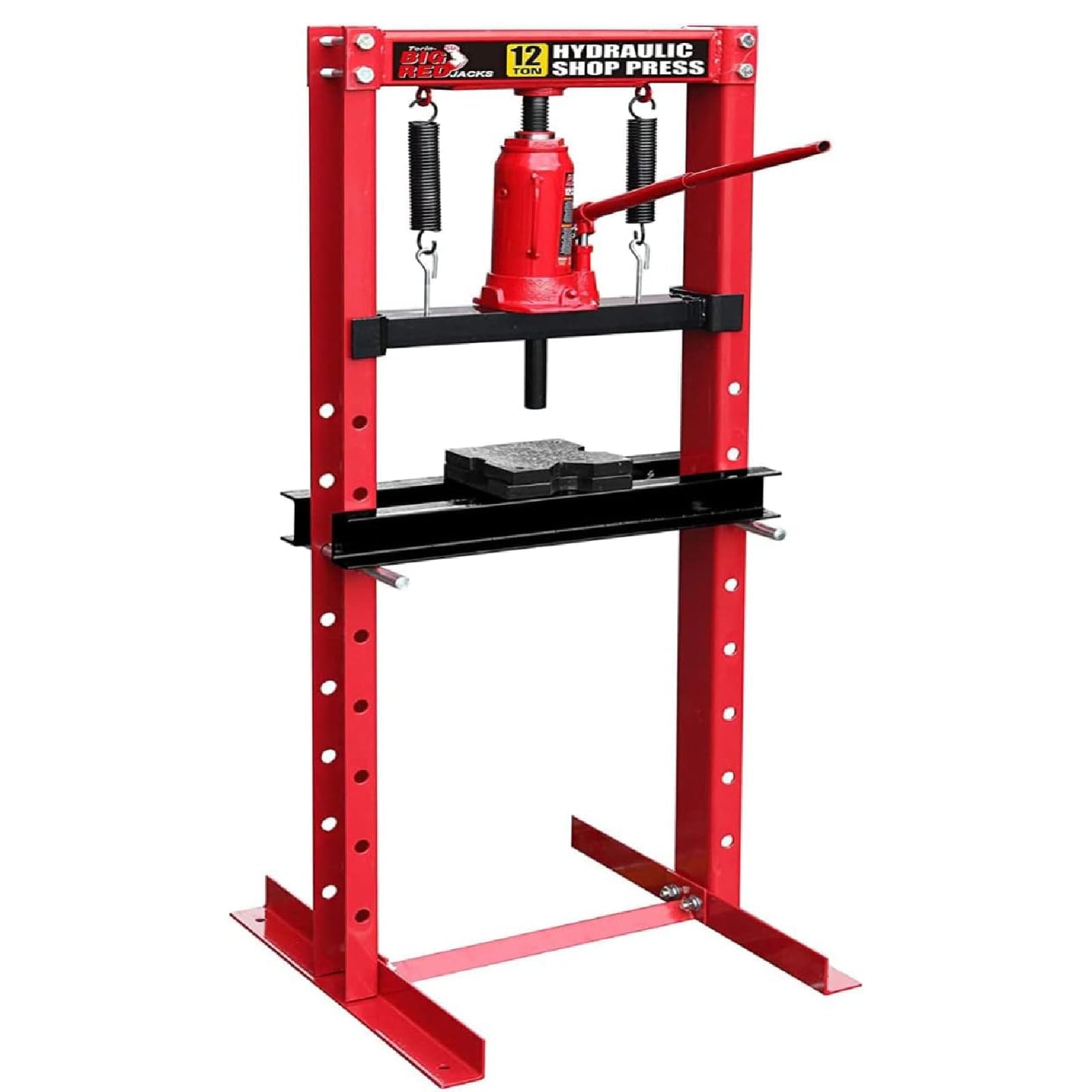 BIG RED TAM51201 Torin Steel H-Frame Hydraulic Shop Press with Stamping Plates to Bend, Straighten, or Press Parts, Install Bearings and U-Joints, 12 Ton (24,000 lb) Capacity, Red - WoodArtSupply