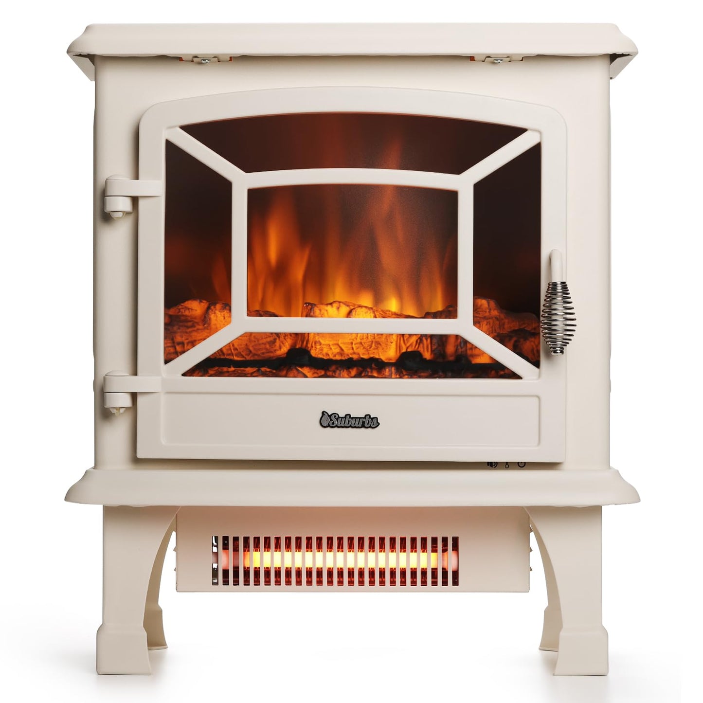 TURBRO Suburbs 20 in. Electric Fireplace Infrared Heater w/Crackling Sound, Freestanding Fireplace Stove w/Realistic Flame Effect, CSA Certified Overheating Protection, Easy to Assemble, 1400W Ivory