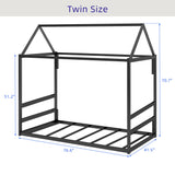 Kuurfuurdo Twin House Bed with Canopy, Montessori Floor Bed Frame Metal Platform Tent Bed for Bedroom Playroom, Black kuurfuurdo