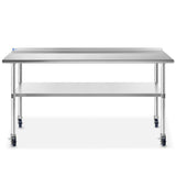GRIDMANN Stainless Steel Table 72 in. x 24 in., NSF Commercial Kitchen Prep & Work Table w/ Backsplash and Wheels GRIDMANN