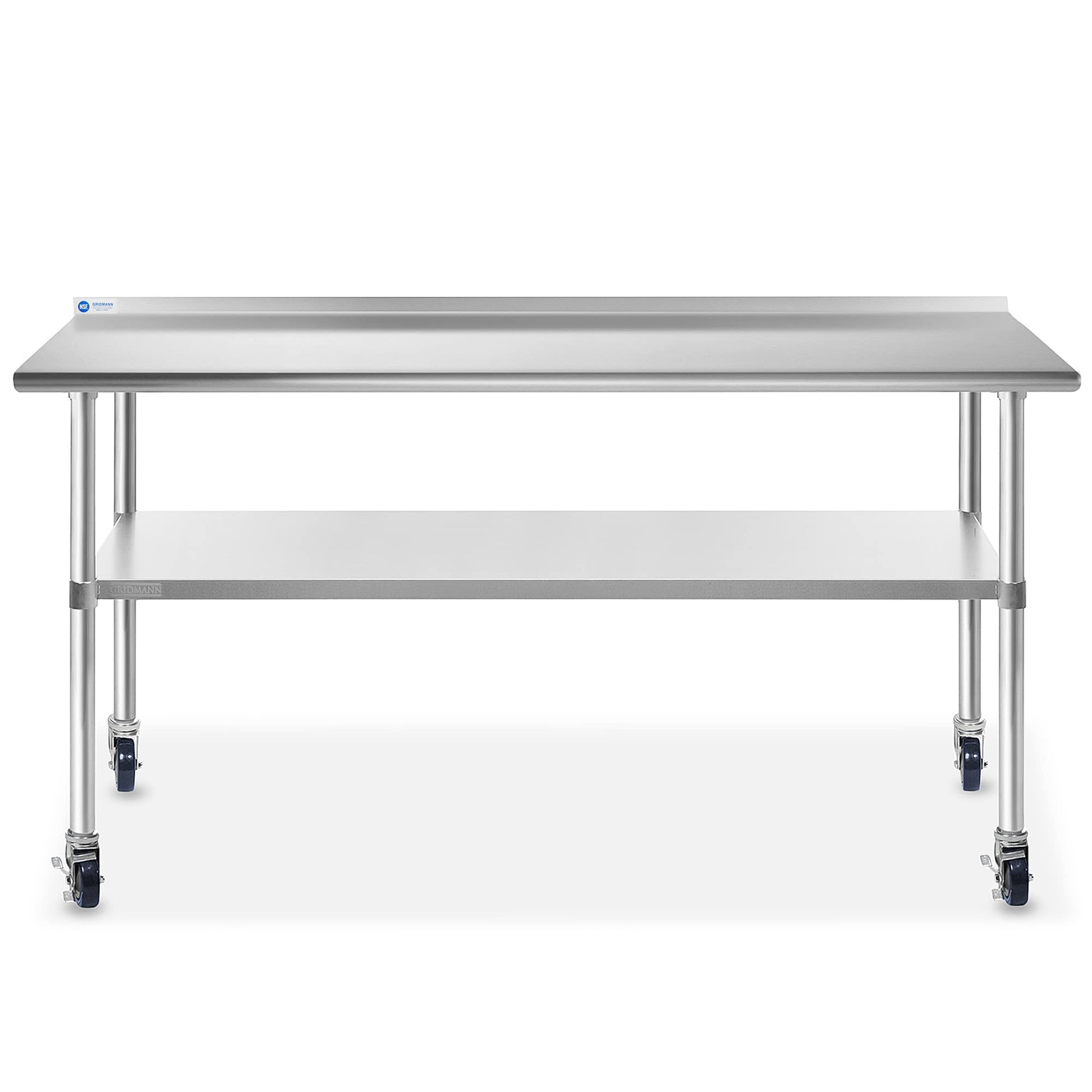 GRIDMANN Stainless Steel Table 72 in. x 24 in., NSF Commercial Kitchen Prep & Work Table w/ Backsplash and Wheels - WoodArtSupply