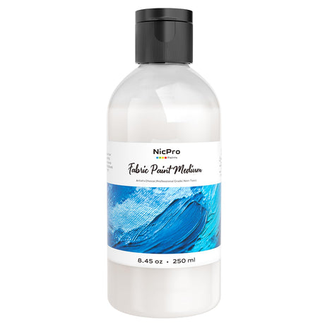 Nicpro Professional Effects Fabric Medium, 8.45oz Bottle Fabric Painting Acrylic Fluid Medium, Improves Acrylic Paint Adhesion to Fabrics, Textiles for Fabrics DIY Clothing, T-shirts, Shoes Jeans Bags Nicpro