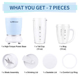 La Reveuse Personal Size Blender 250 Watts Power for Shakes Smoothies Seasonings Sauces with 1 Piece 15 oz Cup,1 Piece 10 oz Mug,BPA-Free (Sky Blue) La Reveuse