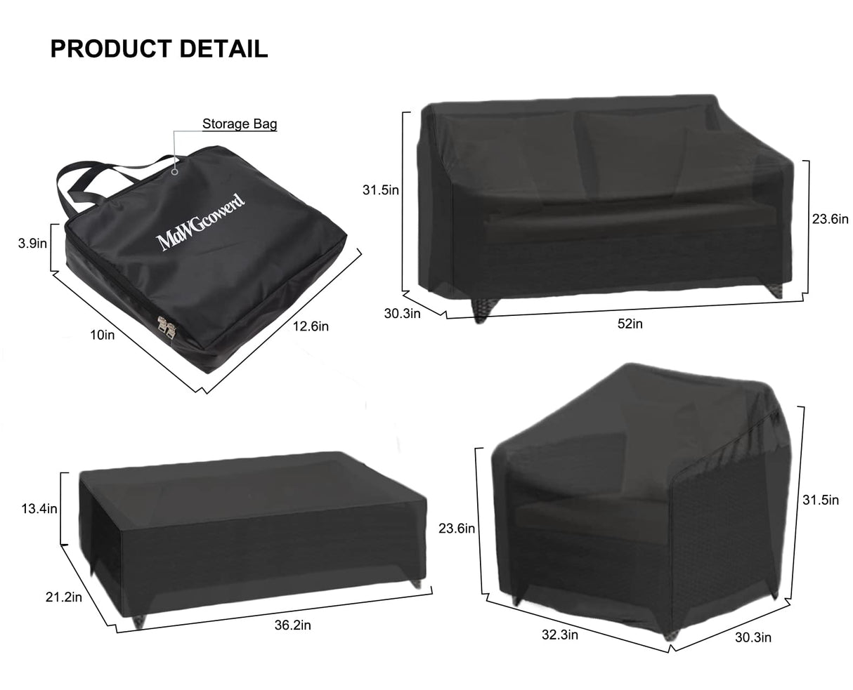 MaWGcowerd Patio Furniture Cover-420D Oxford Cloth Sofa Table Chair Waterproof Cover, 4 Piece Set of Outdoor Garden Patio Furniture Waterproof Dustproof Sunscreen Cover MaWGcowerd