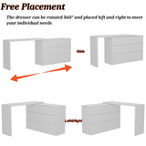 Hitow 6 Drawer Double Dresser with Makeup Vanity Desk, Deformable Wood Dresser Chest with Multifunctional Tabletop, Storage Chest of Drawers for Bedroom, White (51.2" W x 15.7" D x 31.5" H)