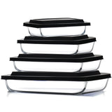 Eatex 4-Pack Glass Food Storage Containers with Lids, Baking Pans Set, Glass Baking Dishes for Oven | Leakproof Casserole Dish Lasagna Pan, Kitchen Serving Dishes| Oven Microwave Freezer Safe Bakeware EATEX