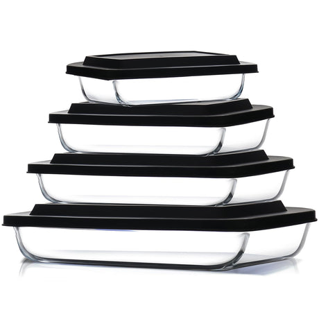 Eatex 4-Pack Glass Food Storage Containers with Lids, Baking Pans Set, Glass Baking Dishes for Oven | Leakproof Casserole Dish Lasagna Pan, Kitchen Serving Dishes| Oven Microwave Freezer Safe Bakeware EATEX