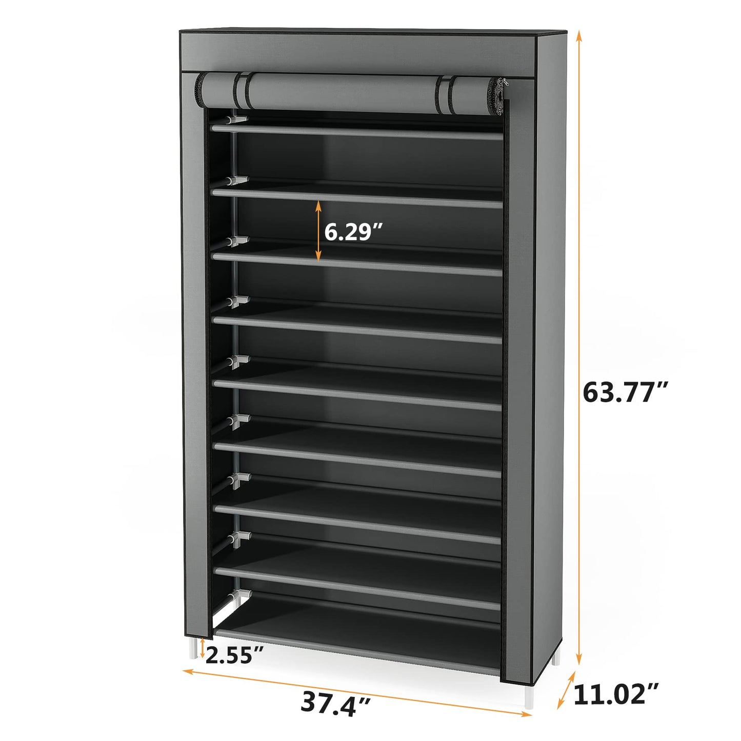 Tribesigns 10 Tier Shoes Rack with Non-Woven Cover, Grey, 50 Pair Large Capacity, Easy Assembly, Non-Woven Fabric and Iron Tube