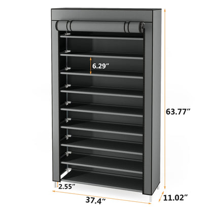 Tribesigns 10 Tier Shoes Rack with Non-Woven Cover, Grey, 50 Pair Large Capacity, Easy Assembly, Non-Woven Fabric and Iron Tube