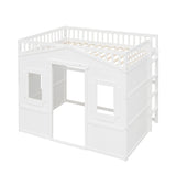 Full House Loft Bed Frame for Kids, Wood Full Loft Bed with Windows and Guardrail, Playhouse Bed, Full Size Loft Bed for Boys & Girls, No Box Spring Needed, Underbed Height is 51 Inches, White Harper & Bright Designs