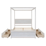 Bellemave Modern Full Size Canopy Bed with 4 Storage Drawers in Brushed White Bellemave