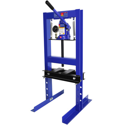 6 Ton Hydraulic Shop Press, Heavy Duty H-Frame Carbon Steel Body Garage Floor Adjustable Shop Press with Visible Pressure Gauge, Working Height 2.2" to 9.4" Blue - WoodArtSupply