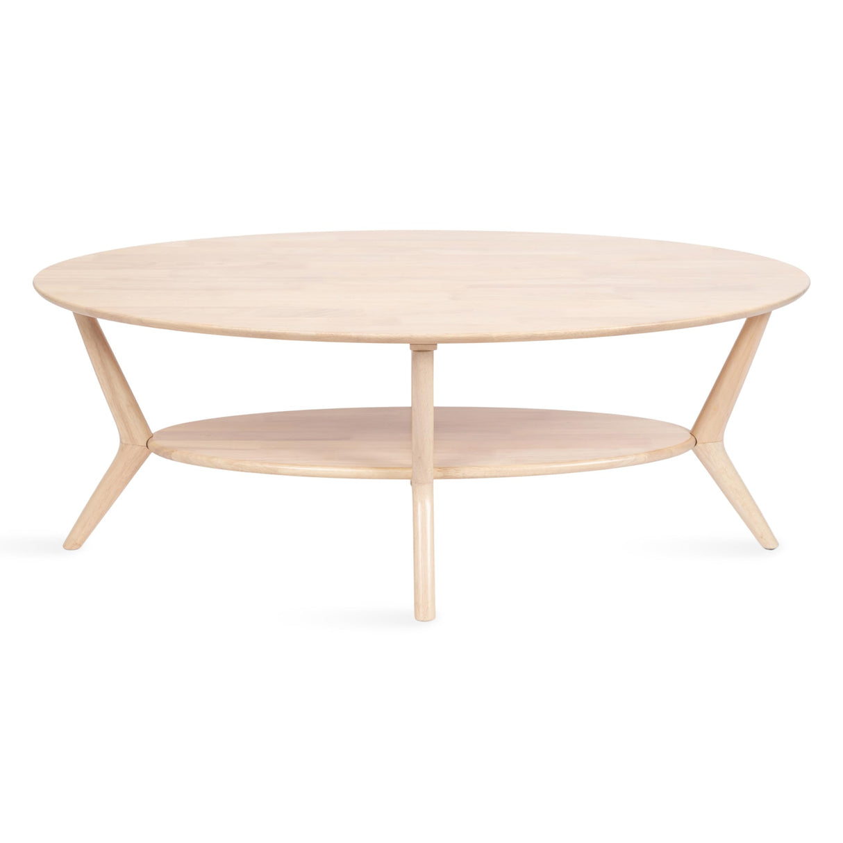 Kate and Laurel Nylah Oval Wooden Coffee Table; 48 x 26 x 18; Light Natural; Transitional Tiered Living Room Table with Solid Wood Construction and Sculptured Dowel Legs Kate and Laurel